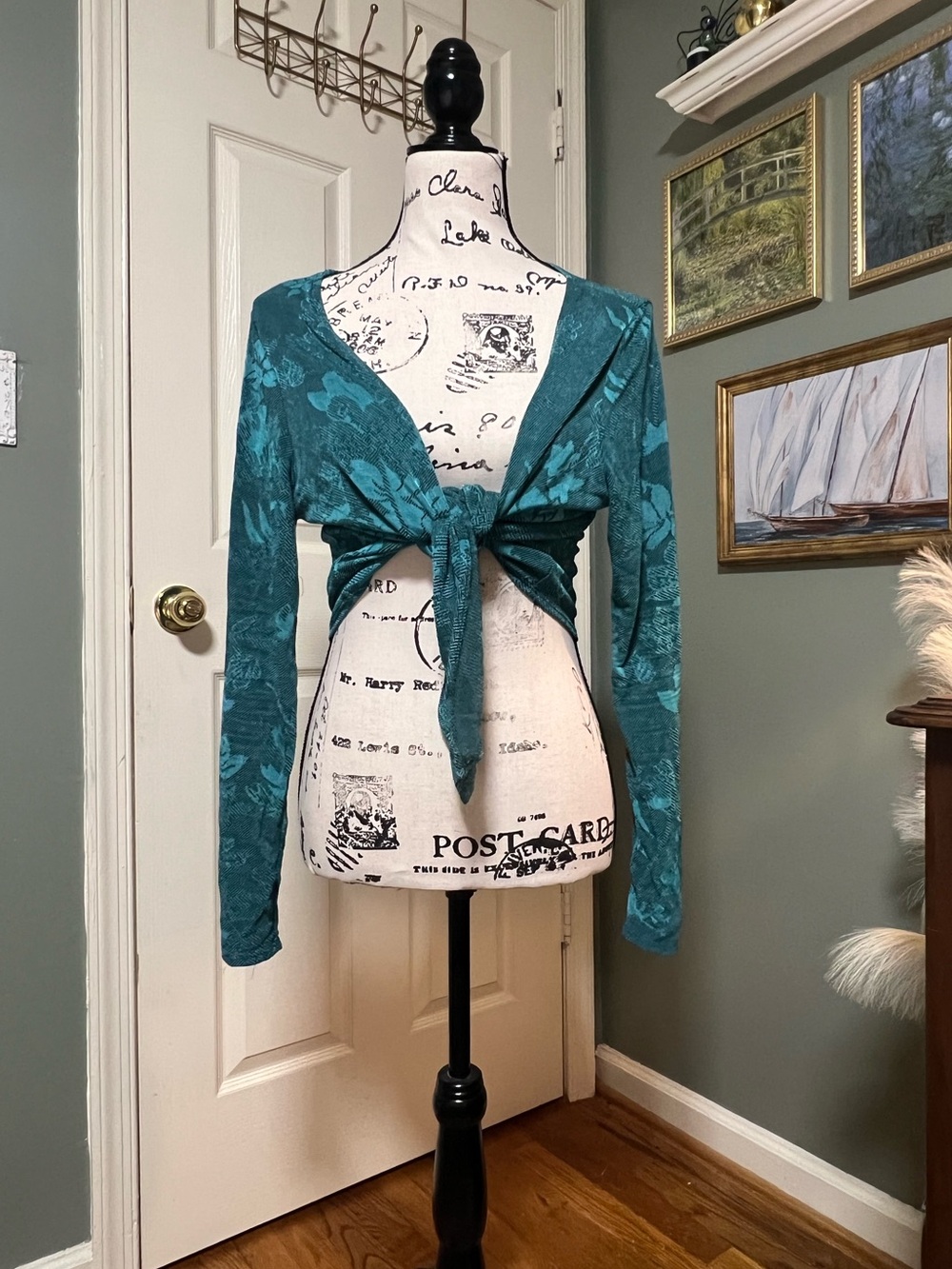 Whimsy Coldwater Creek Fitted Teal Cardigan
